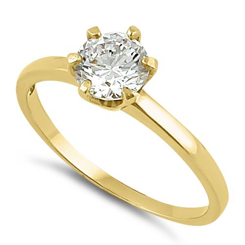 Solid 14K Yellow Gold Round 6mm Clear Engagement Ring - 01WS11